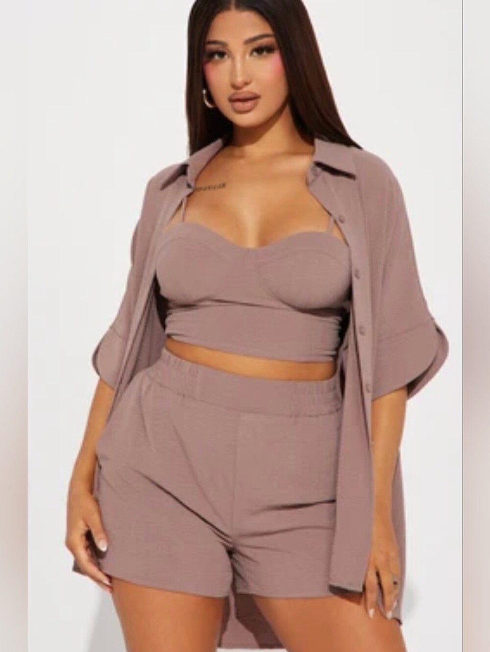 Fashion Nova Women's Mocha 3-Piece Short Set